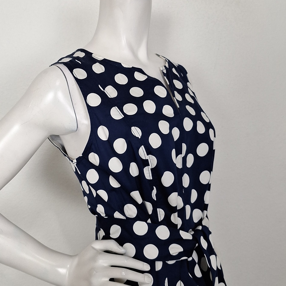 Boden Navy Blue & White Polka Dot Retro Pin Up Sleeveless Midi Dress Size 14R - Picture 6 of 16